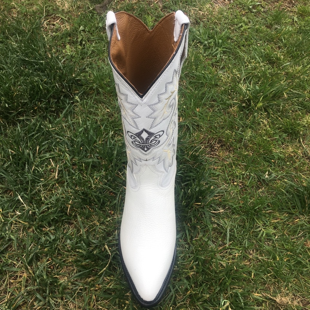 MEN'S WESTERN COWBOY WHITE BOOTS GENUINE LEATHER - Picture 2 of 6